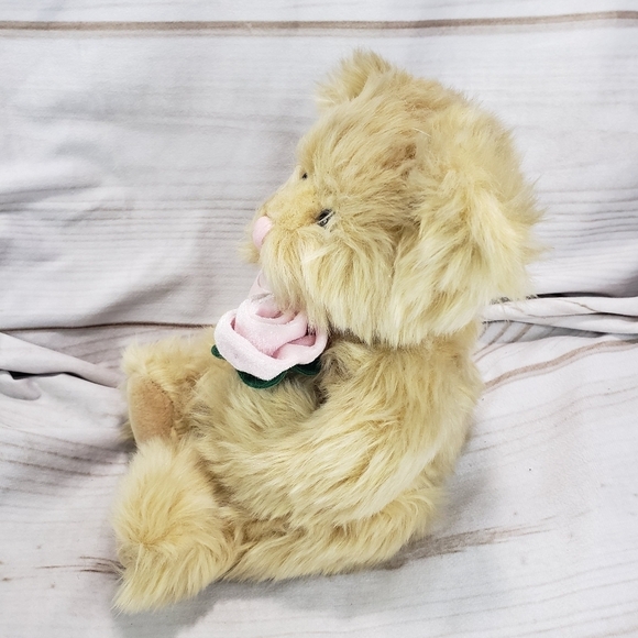 Russ Champagne Fluffy Teddy Bear With Pink Rose Love Embroidered 7 Inch 2010 - Picture 4 of 10